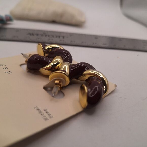 A New Day Nickel Free Goldtone Brown Earrings Hoop Stud Earrings - Picture 6 of 6